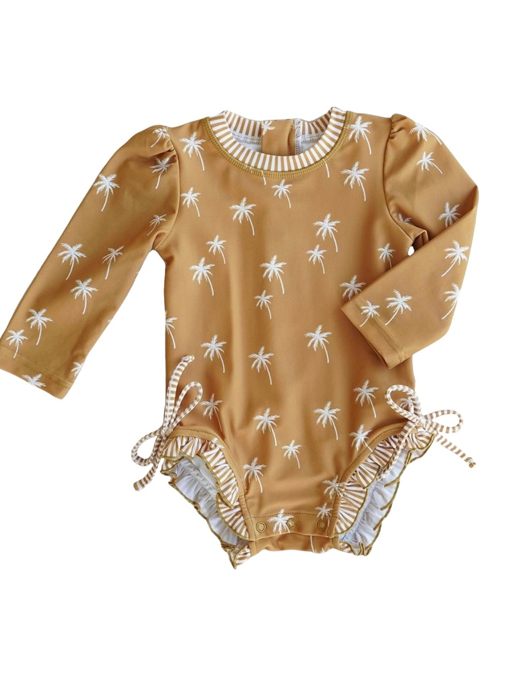 Caden Lane Mustard Palm Tree Long Sleeve One-Piece Swimsuit